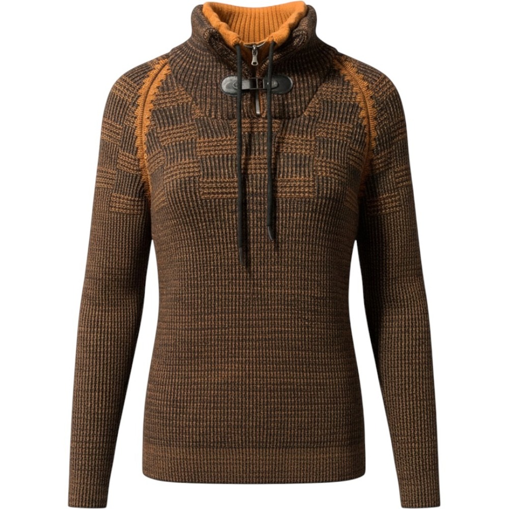 LCR Black Edition Womens Large Brown Orange Knit Zip Toggle Sweater Turkey Wool